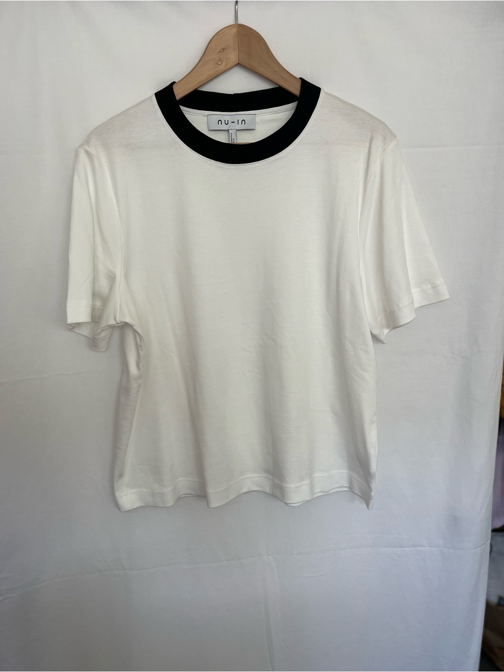 nu-in Organic Cotton Contrast Ringer Tee White Black XL